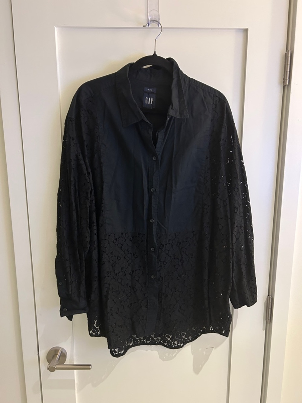 GAP Black Lace-Trim Button Front Big Shirt